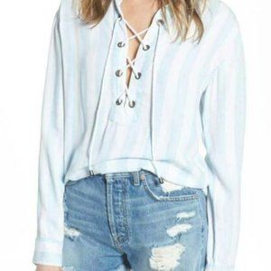 Rails chambray stripe lace front top